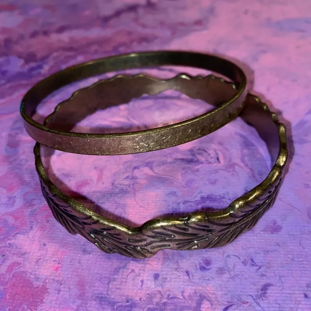 Heavy Flat and‎ Feathered Brass Bangle Set